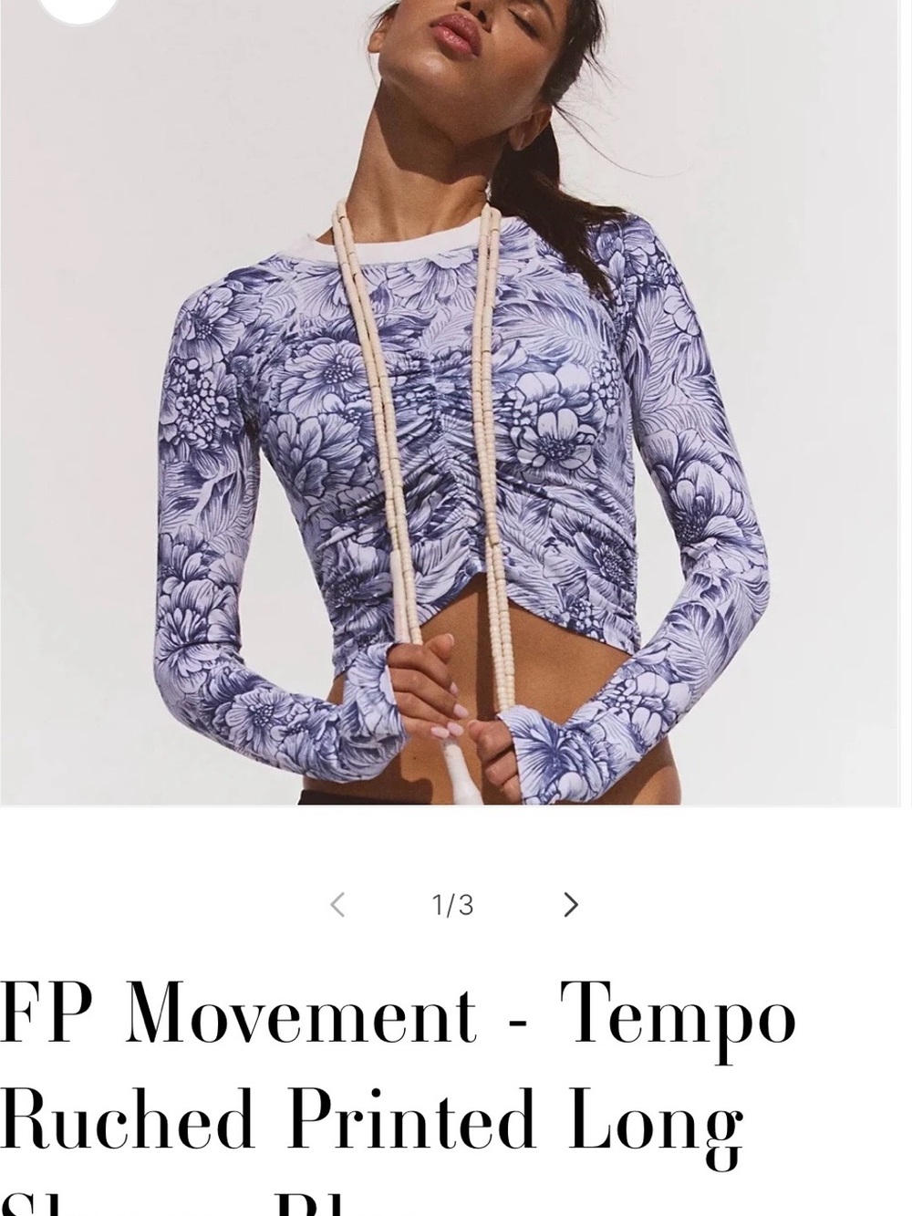FP Movement Tempo Ruched Printed Long Sleeve Blue XS NWT #32